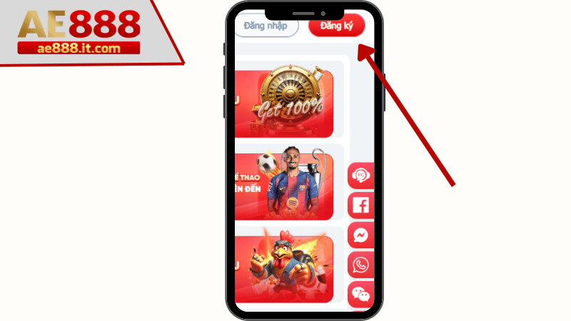 Bấm đăng ký ở trang chủ AE888