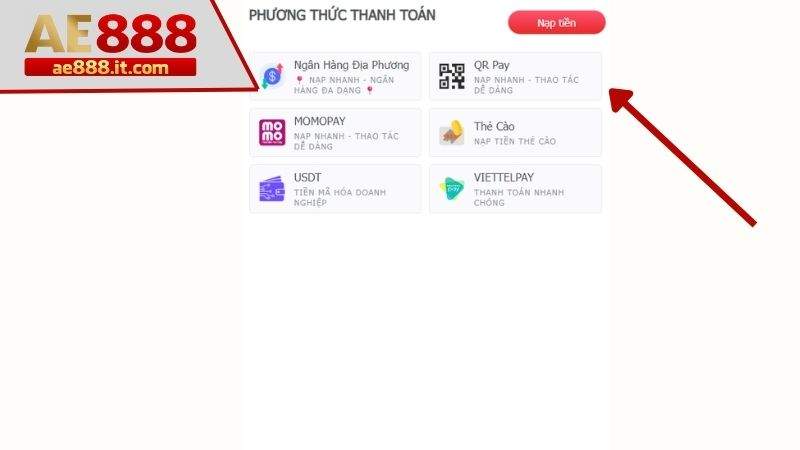 Chọn phương thức nạp tiền QR Pay