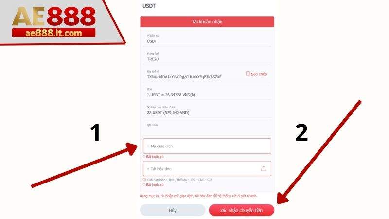 Điền mã giao dịch và hình ảnh hóa đơn để hoàn tất giao dịch